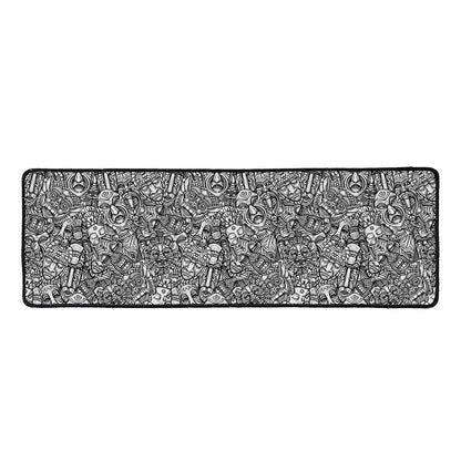 Grey And White Totem Pattern Print Long Kitchen Mat