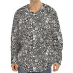 Grey And White Totem Pattern Print Long Sleeve Baseball Jersey