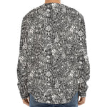 Grey And White Totem Pattern Print Long Sleeve Baseball Jersey