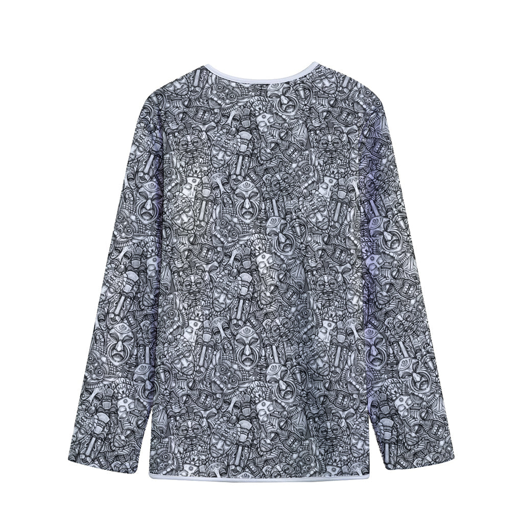 Grey And White Totem Pattern Print Long Sleeve Short Coat