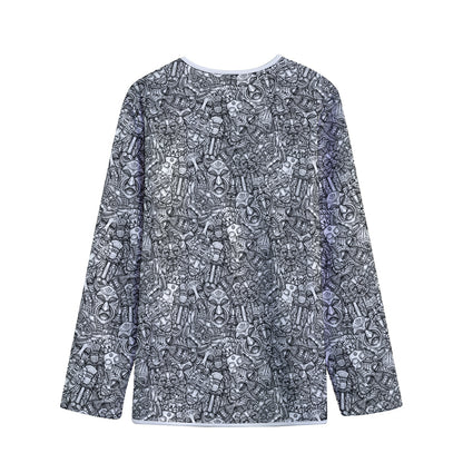 Grey And White Totem Pattern Print Long Sleeve Short Coat