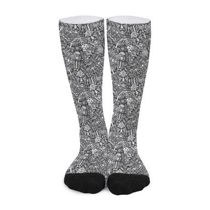 Grey And White Totem Pattern Print Long Socks