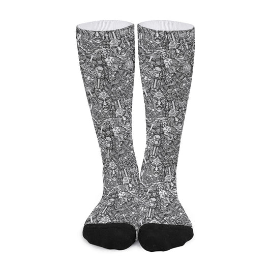 Grey And White Totem Pattern Print Long Socks