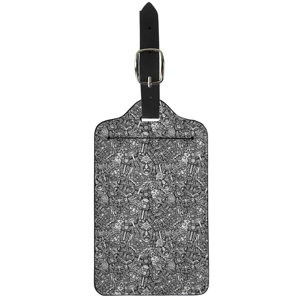 Grey And White Totem Pattern Print Luggage Tag