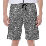 Grey And White Totem Pattern Print Men's Beach Shorts