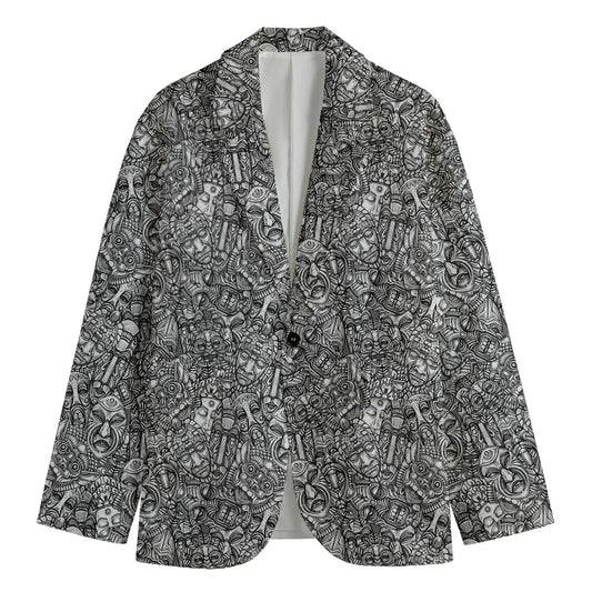 Grey And White Totem Pattern Print Men's Blazer