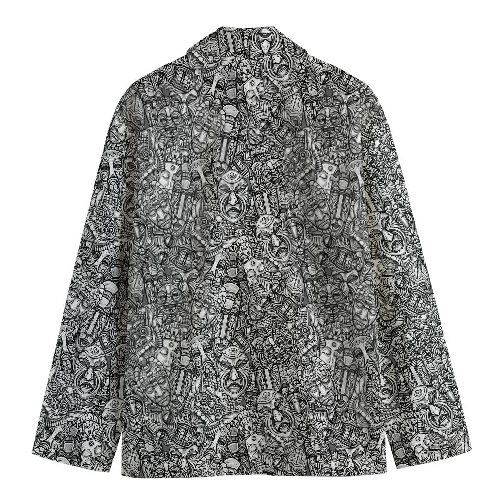 Grey And White Totem Pattern Print Men's Blazer