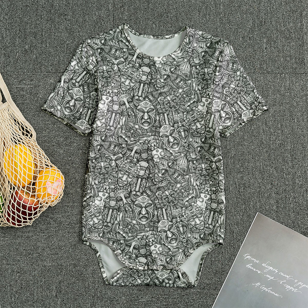 Grey And White Totem Pattern Print Men's Bodysuit