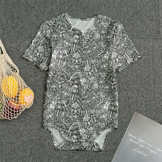 Grey And White Totem Pattern Print Men's Bodysuit
