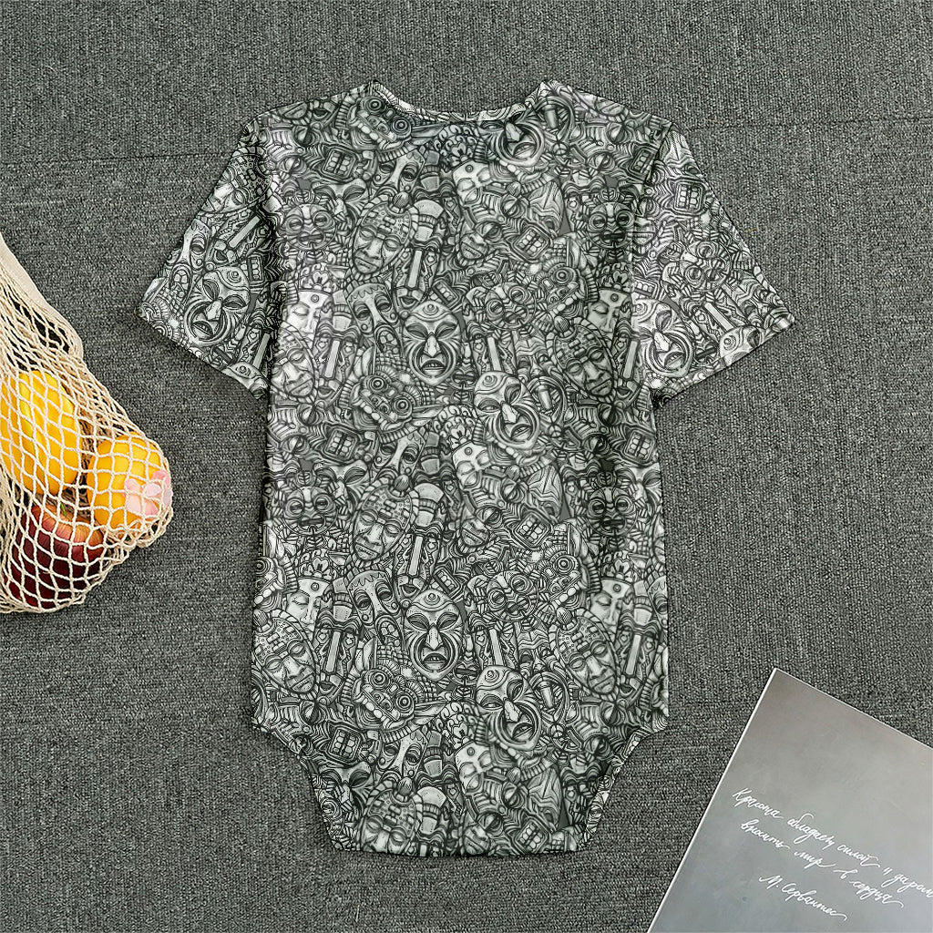Grey And White Totem Pattern Print Men's Bodysuit