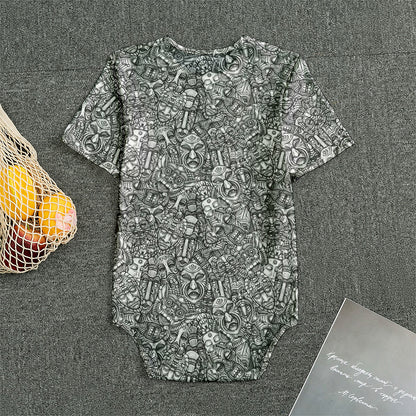 Grey And White Totem Pattern Print Men's Bodysuit