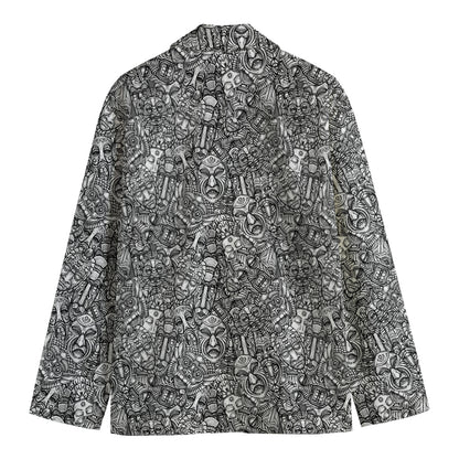 Grey And White Totem Pattern Print Men's Cotton Blazer