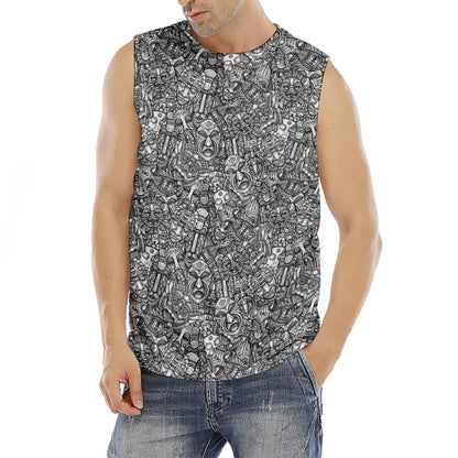 Grey And White Totem Pattern Print Men's Fitness Tank Top