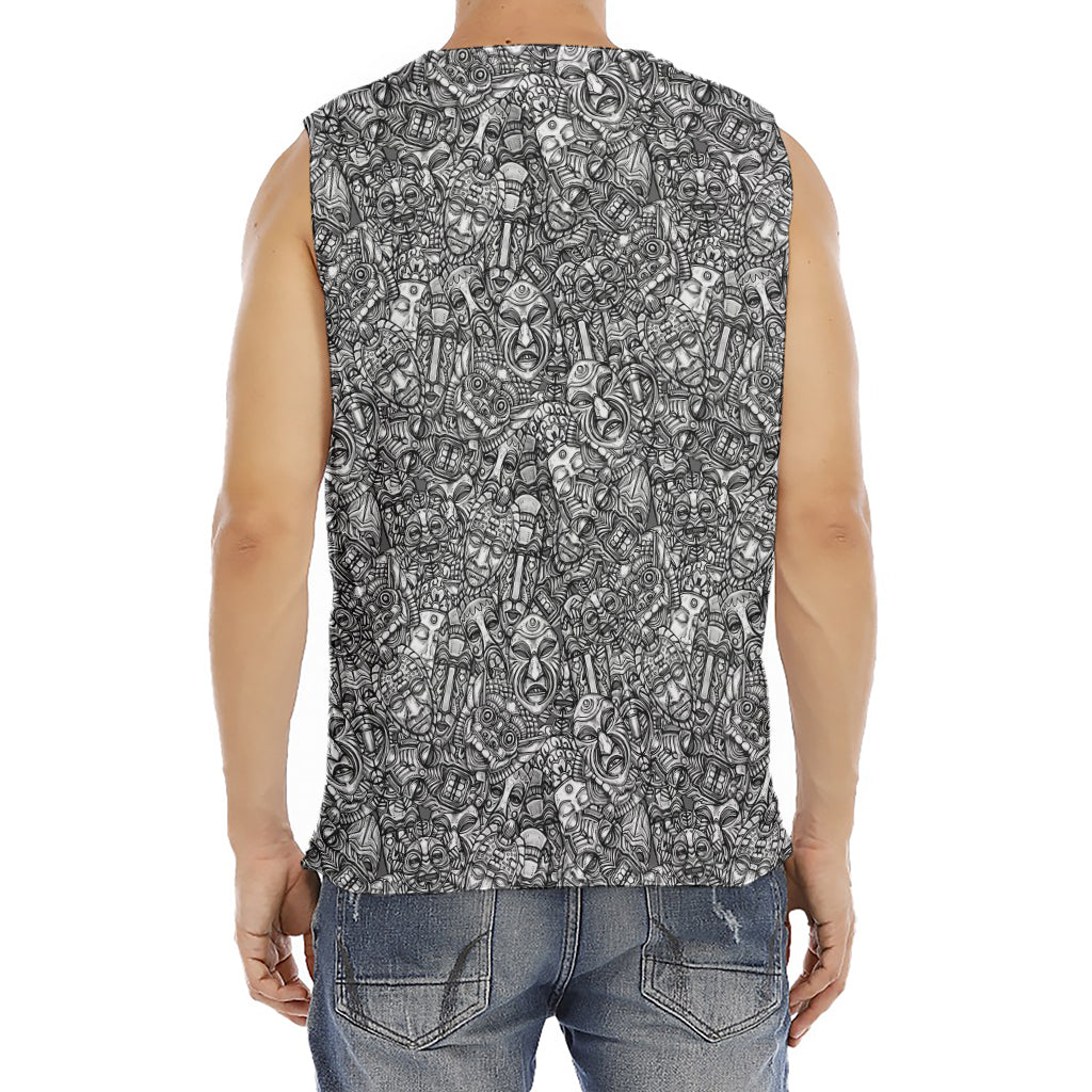 Grey And White Totem Pattern Print Men's Fitness Tank Top
