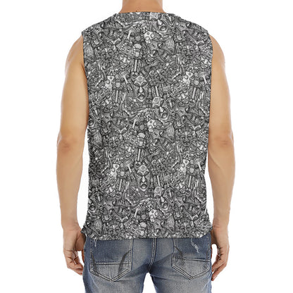 Grey And White Totem Pattern Print Men's Fitness Tank Top