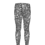 Grey And White Totem Pattern Print Men's leggings