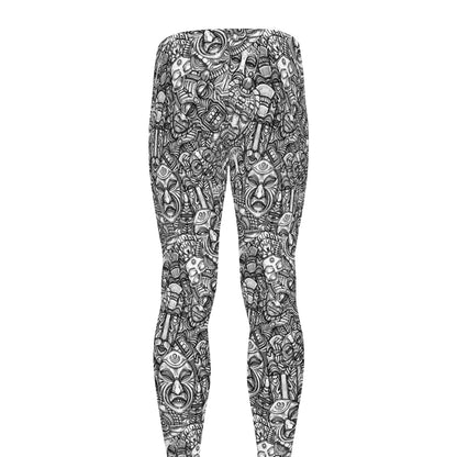 Grey And White Totem Pattern Print Men's leggings