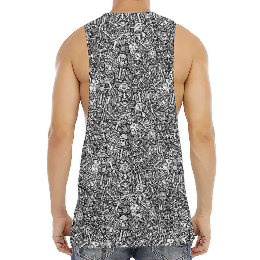Grey And White Totem Pattern Print Men's Muscle Tank Top