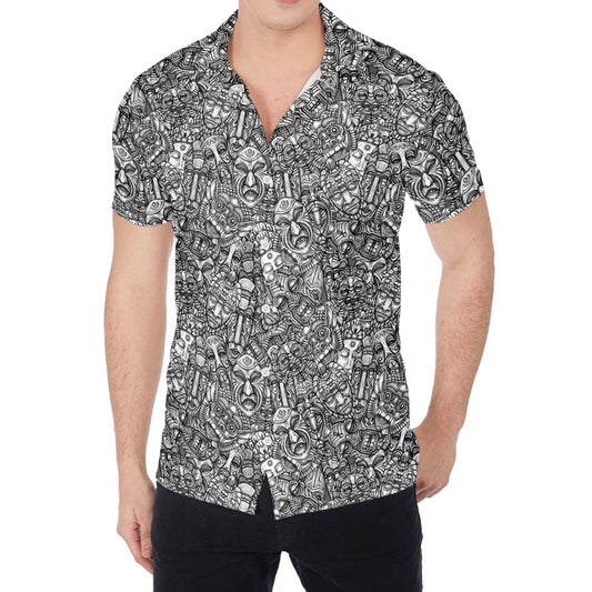 Grey And White Totem Pattern Print Men's Shirt