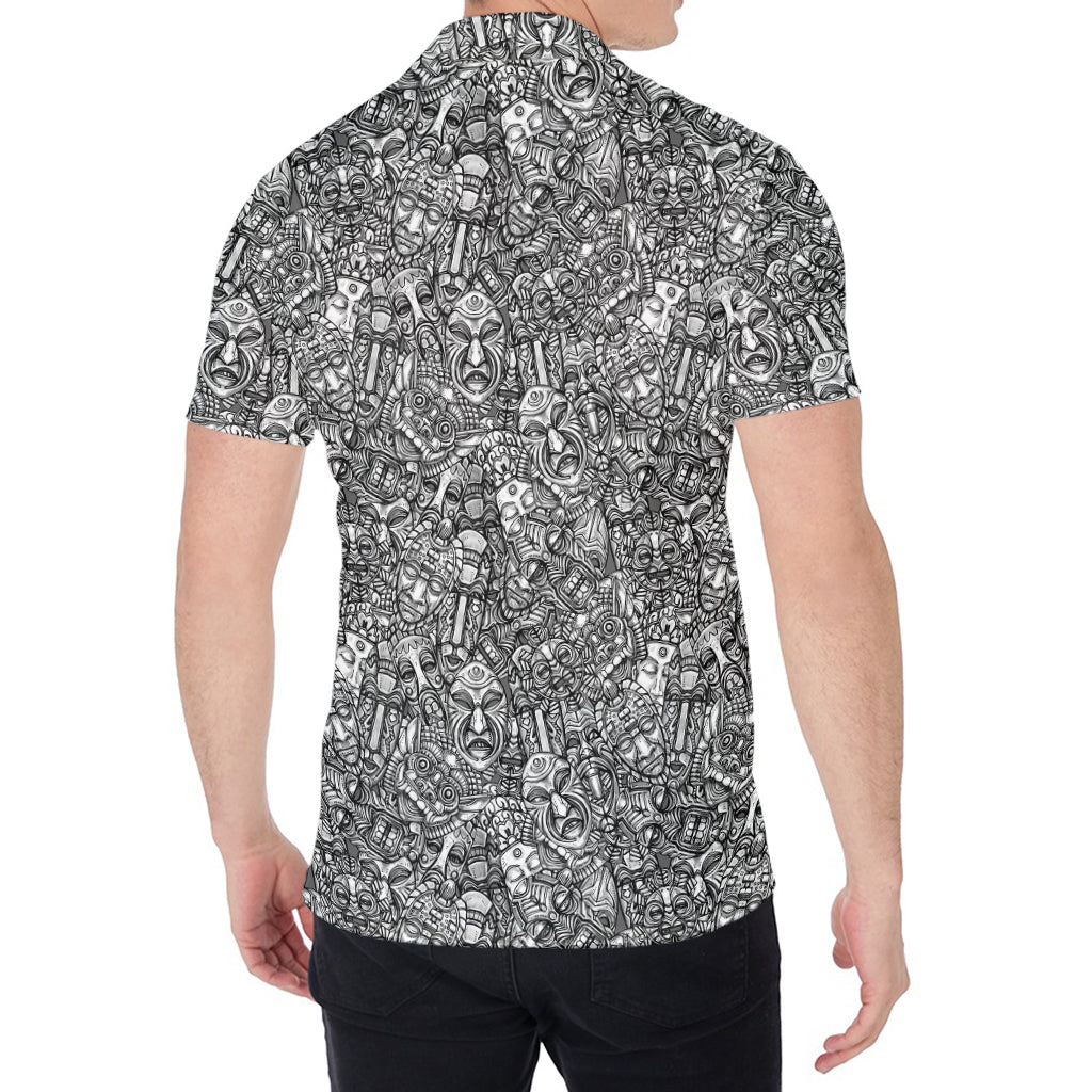 Grey And White Totem Pattern Print Men's Shirt