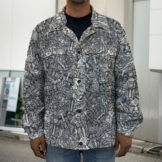 Grey And White Totem Pattern Print Men's Shirt Jacket
