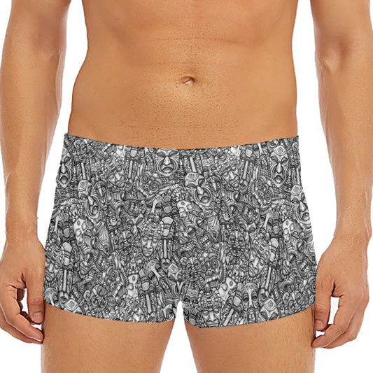 Grey And White Totem Pattern Print Men's Short Boxer Briefs