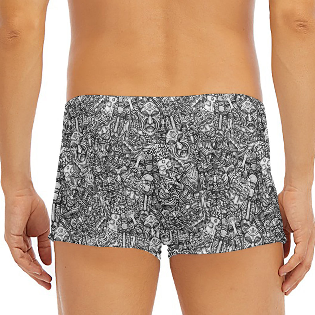 Grey And White Totem Pattern Print Men's Short Boxer Briefs