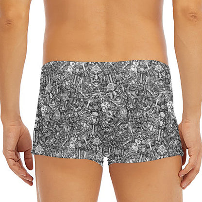 Grey And White Totem Pattern Print Men's Short Boxer Briefs