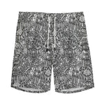 Grey And White Totem Pattern Print Men's Sports Shorts
