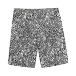 Grey And White Totem Pattern Print Men's Sports Shorts