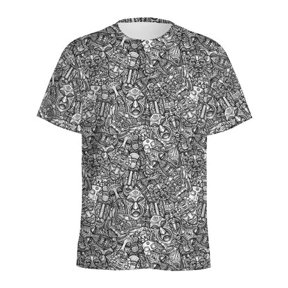 Grey And White Totem Pattern Print Men's Sports T-Shirt