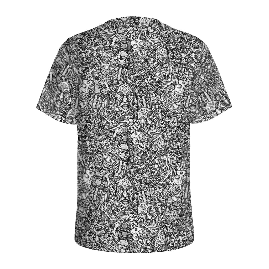 Grey And White Totem Pattern Print Men's Sports T-Shirt