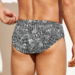 Grey And White Totem Pattern Print Men's Swim Briefs