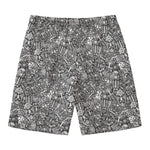 Grey And White Totem Pattern Print Men's Swim Trunks