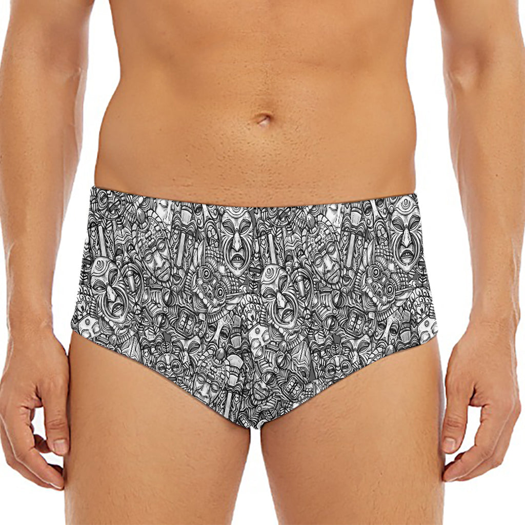 Grey And White Totem Pattern Print Men's Triangle Swim Briefs