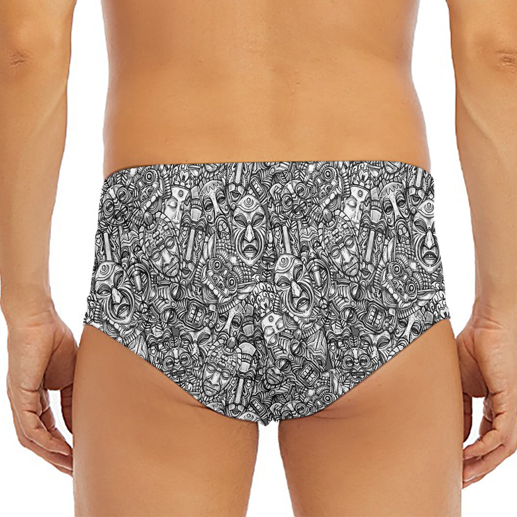 Grey And White Totem Pattern Print Men's Triangle Swim Briefs