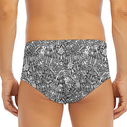 Grey And White Totem Pattern Print Men's Triangle Swim Briefs