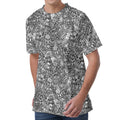 Grey And White Totem Pattern Print Men's Velvet T-Shirt
