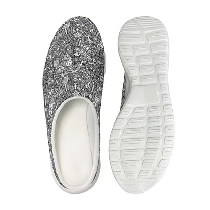Grey And White Totem Pattern Print Mesh Casual Shoes