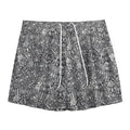 Grey And White Totem Pattern Print Mesh Shorts