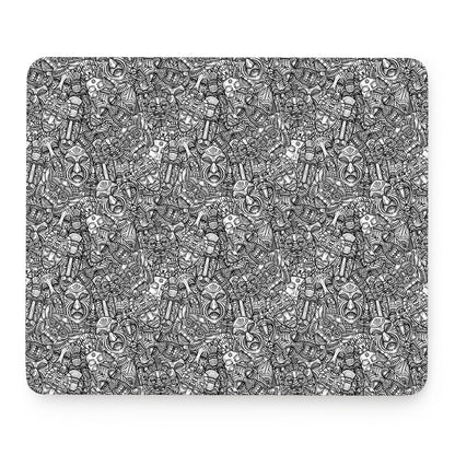 Grey And White Totem Pattern Print Mouse Pad