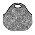 Grey And White Totem Pattern Print Neoprene Lunch Bag