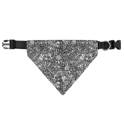 Grey And White Totem Pattern Print Over The Collar Dog Bandana