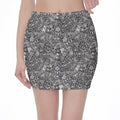 Grey And White Totem Pattern Print Pencil Mini Skirt