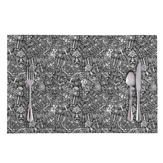 Grey And White Totem Pattern Print Placemat