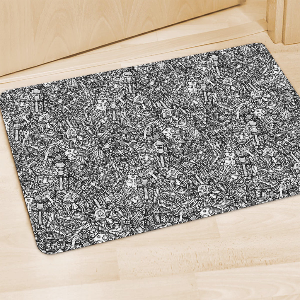 Grey And White Totem Pattern Print Polyester Doormat