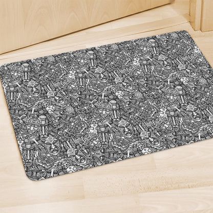 Grey And White Totem Pattern Print Polyester Doormat
