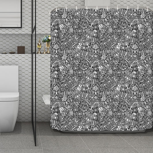 Grey And White Totem Pattern Print Polyester Shower Curtain