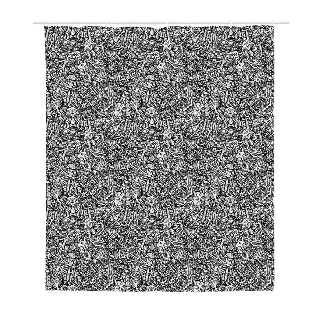 Grey And White Totem Pattern Print Polyester Shower Curtain