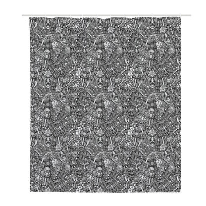 Grey And White Totem Pattern Print Polyester Shower Curtain
